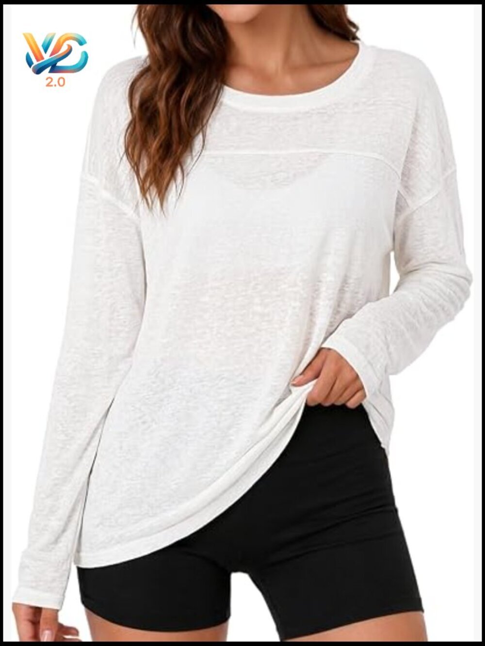 Milk Sheer Long Sleeve Top Loose Mesh See Through T-Shirt Workout Gym